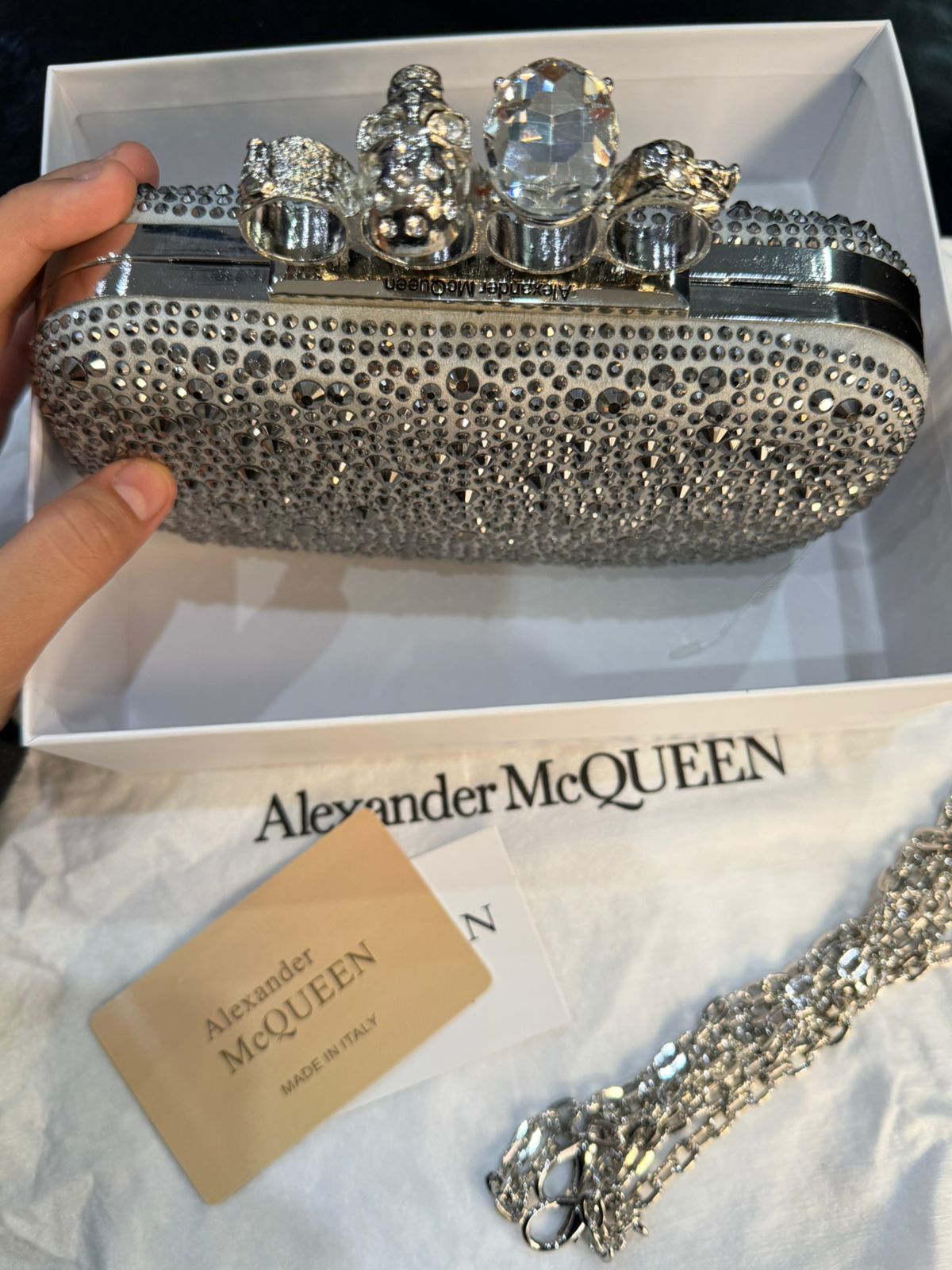 Alexander McQueen Skull Knuckle Crystal-Embellished Clutch