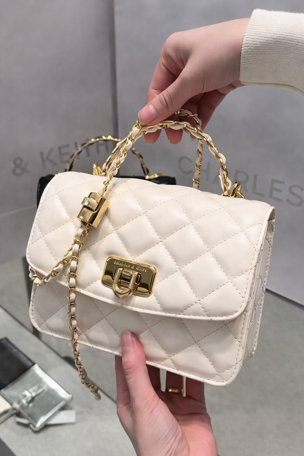 Charles and Keith Quilted Top Handle Chain Bag