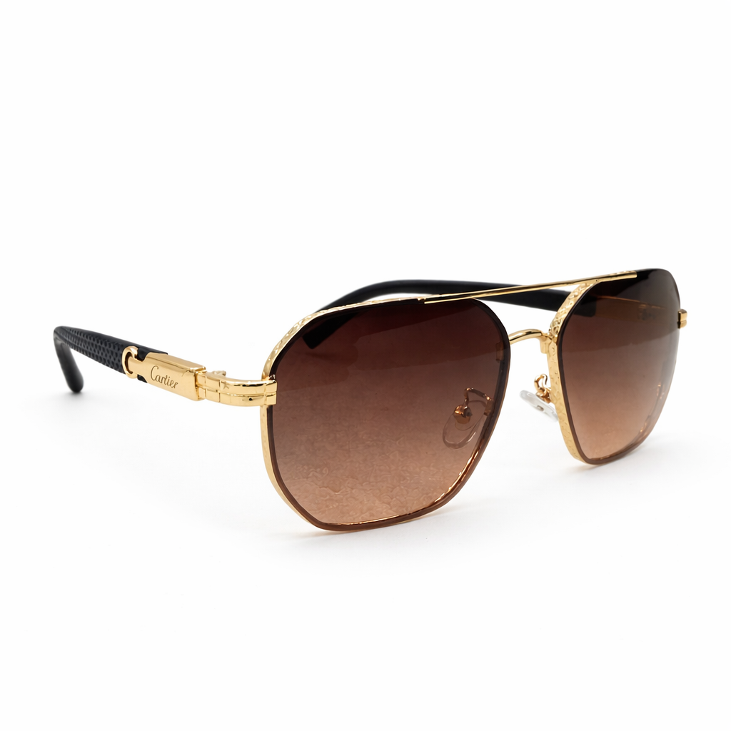 Cartier Aviator Style Sunglasses – Gold & Brown