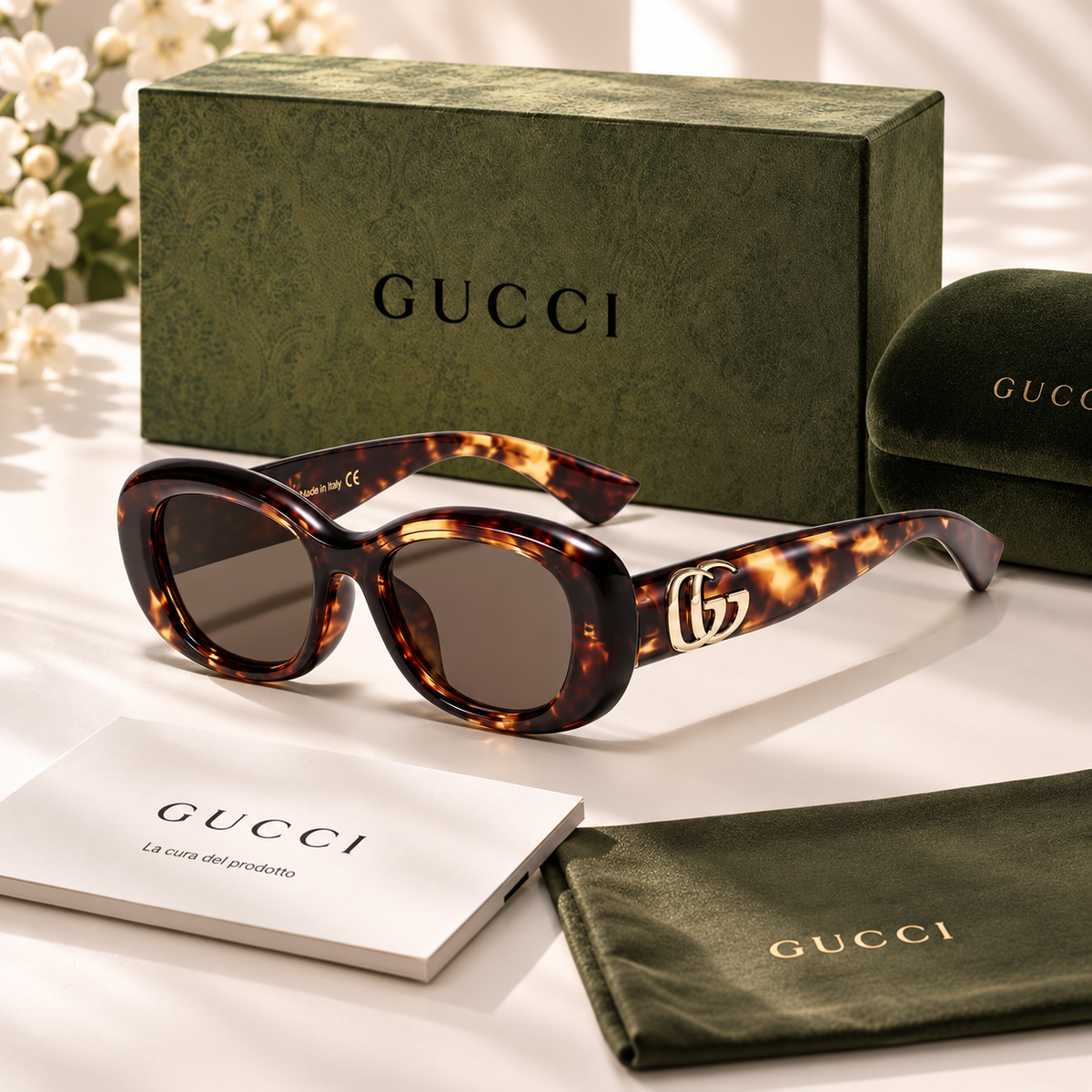 Gucci GG Tortoiseshell Oversized Square Sunglasses – Brown