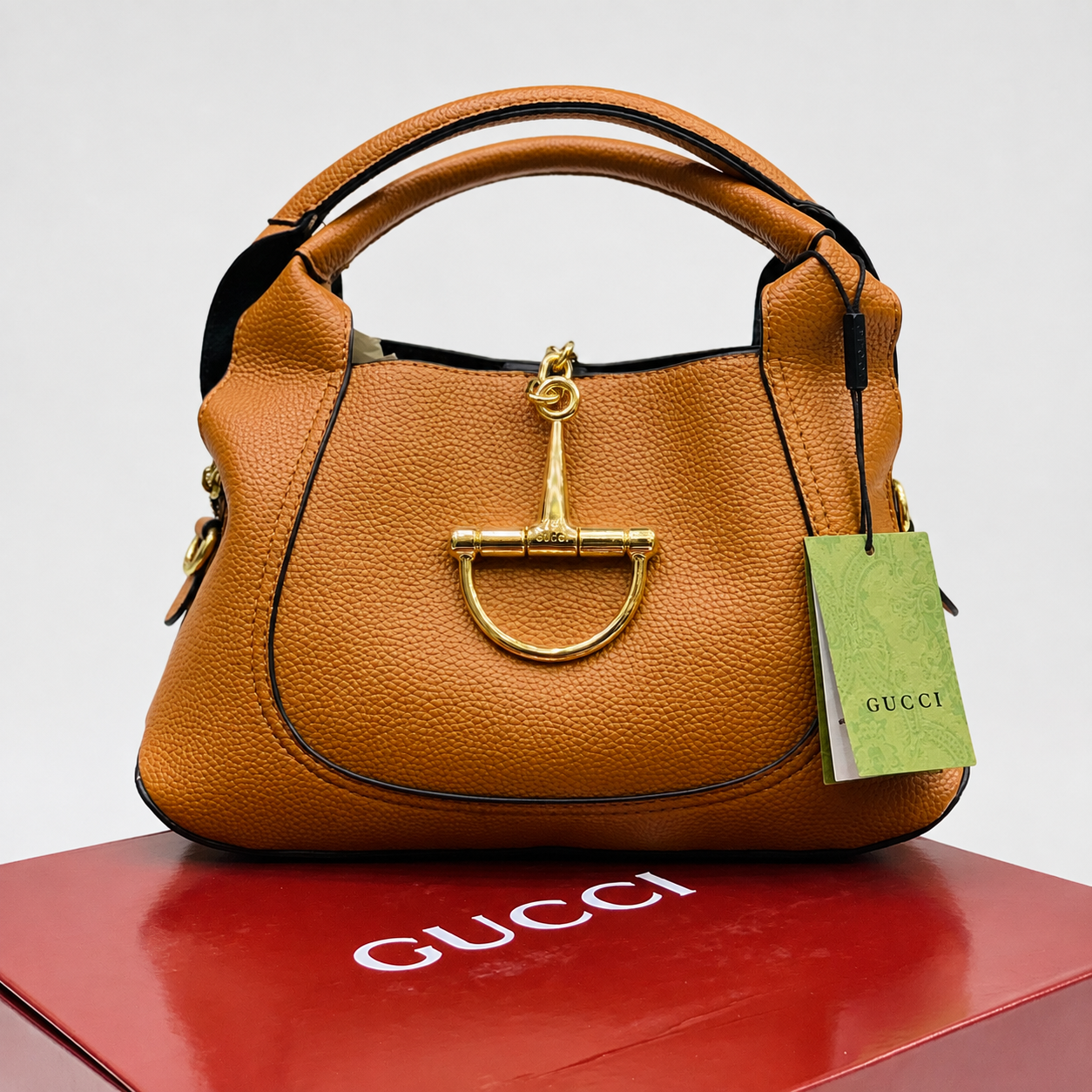 Gucci Stirrup Textured Leather Top Handle Bag