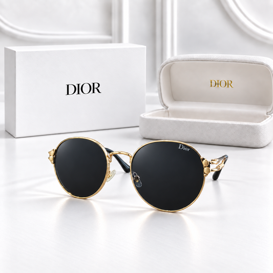 Dior Gold Round Aviator Sunglasses – Black