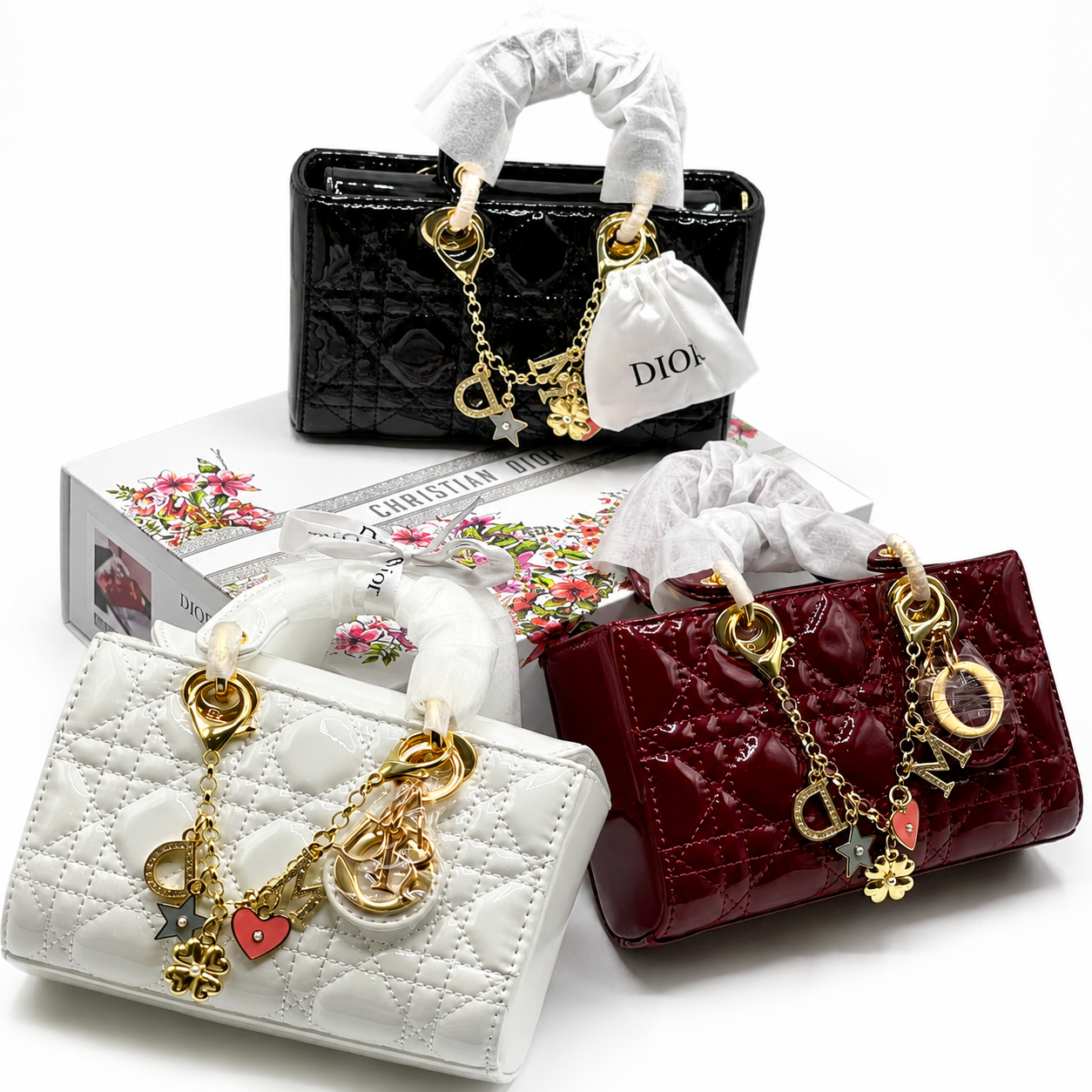 Christian Dior Lady Dior Patent Leather Mini Tote Bag
