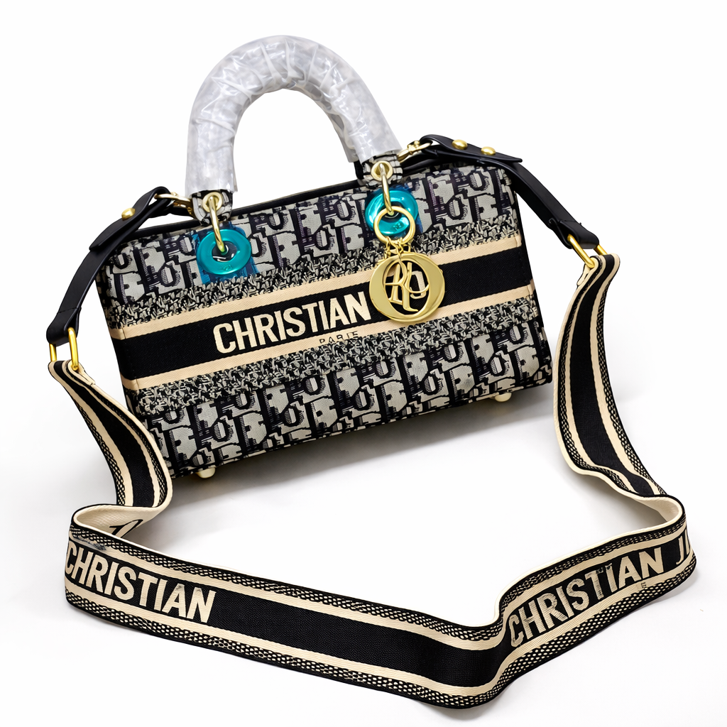 Dior-Inspired Mini Lady Canvas Top Handle Bag with Strap