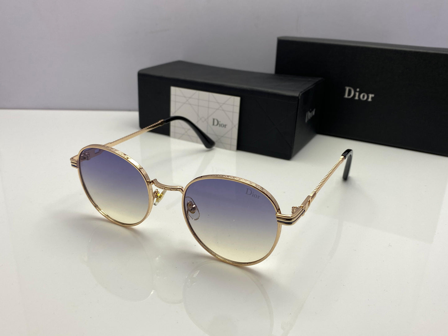 Dior-Inspired Round Metal Frame Gradient Sunglasses