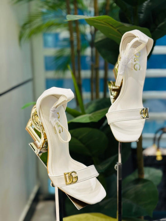 Dolce & Gabbana Patent Leather Sandals with Sculpted Gold Heel