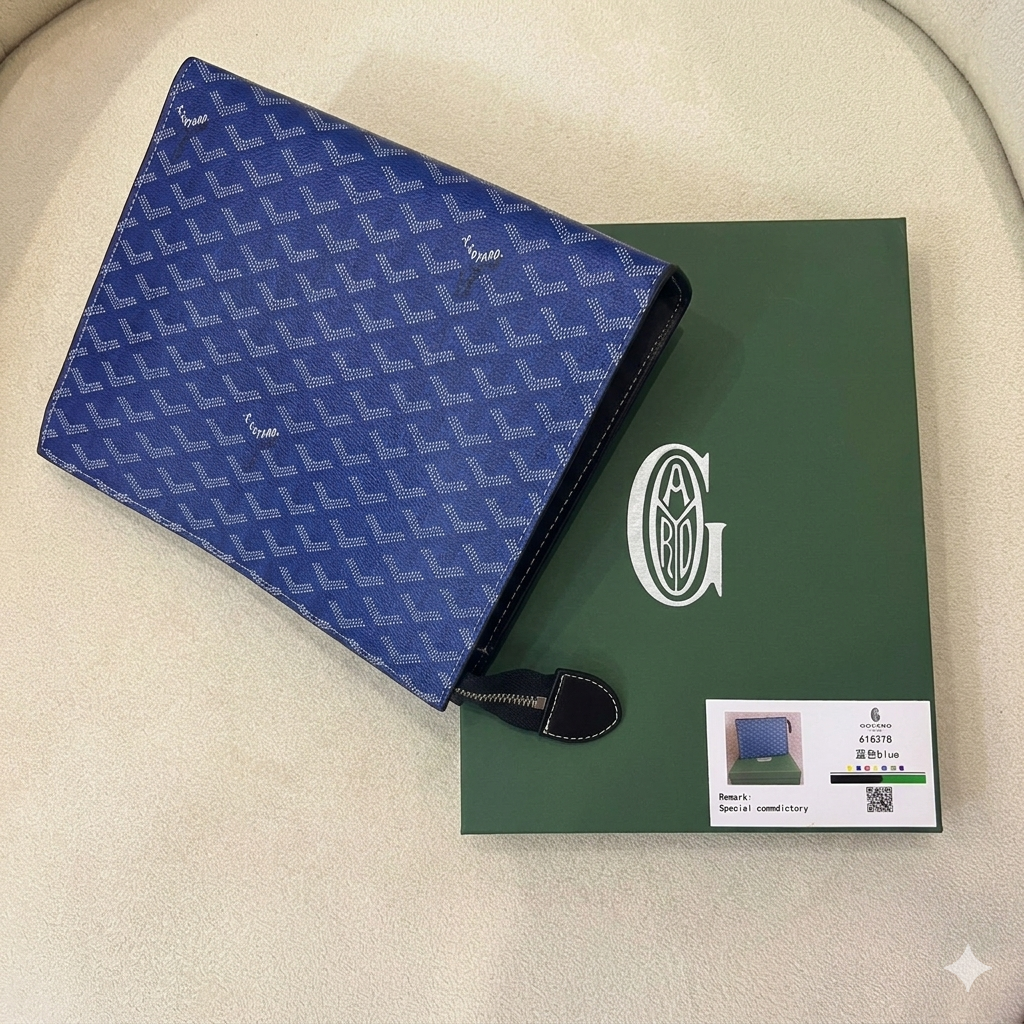 Goyard Inspired Zipper Pouch – Blue Chevron Canvas (Luxury Edition)
