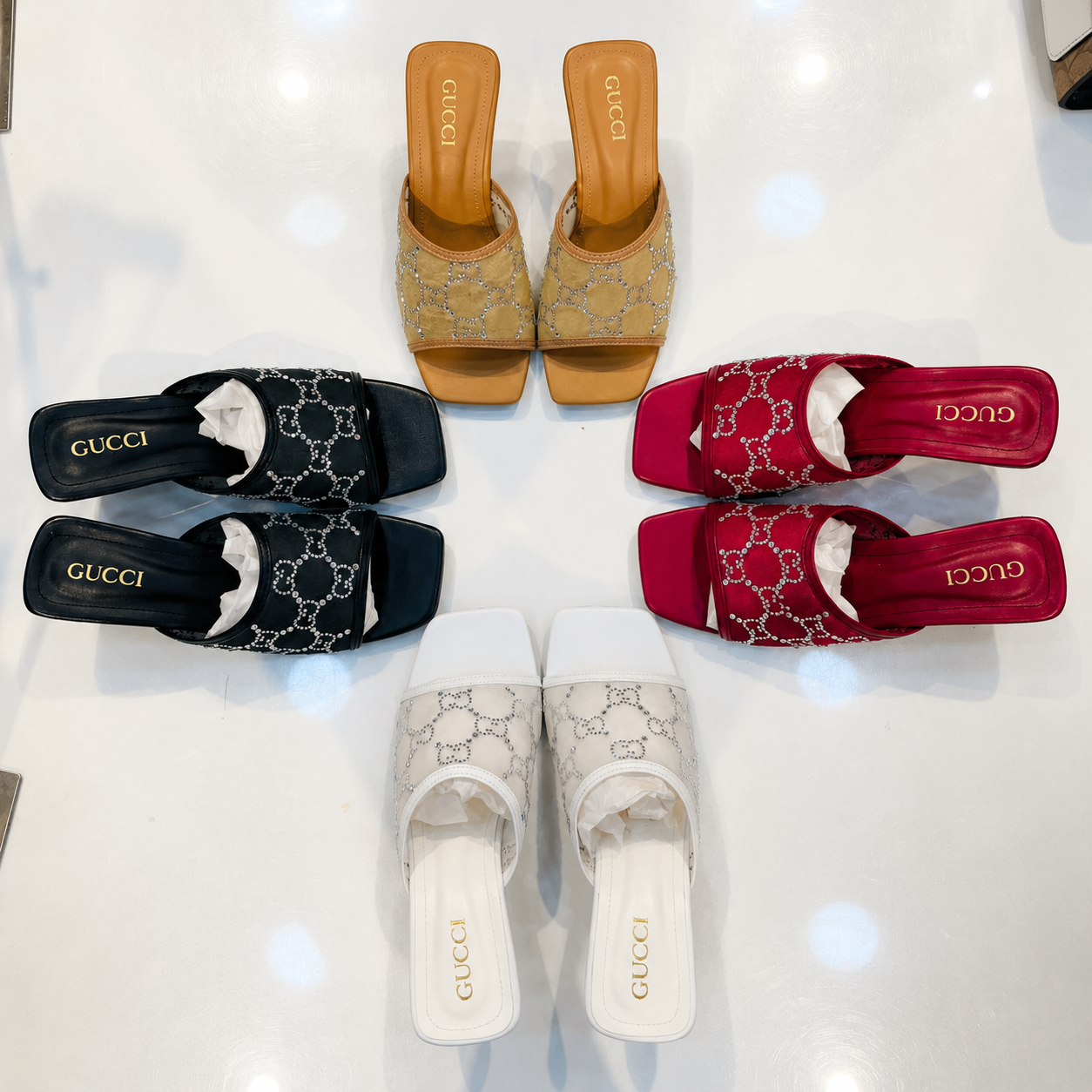 Gucci GG Crystal Canvas Slide Heels