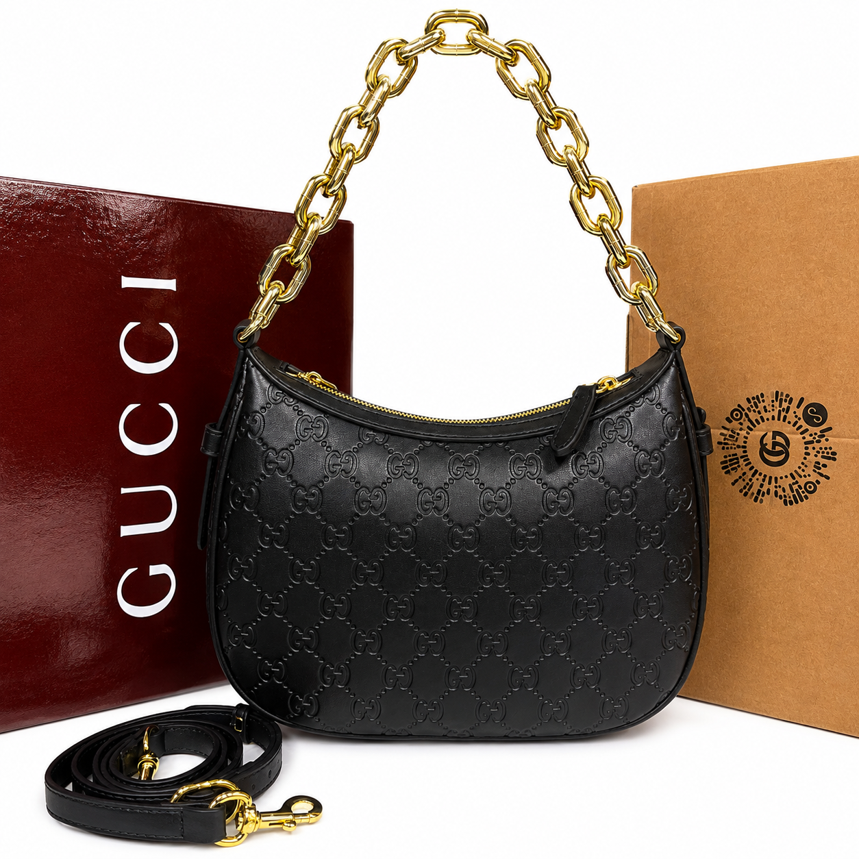 Gucci GG Embossed Leather Chain Shoulder Bag