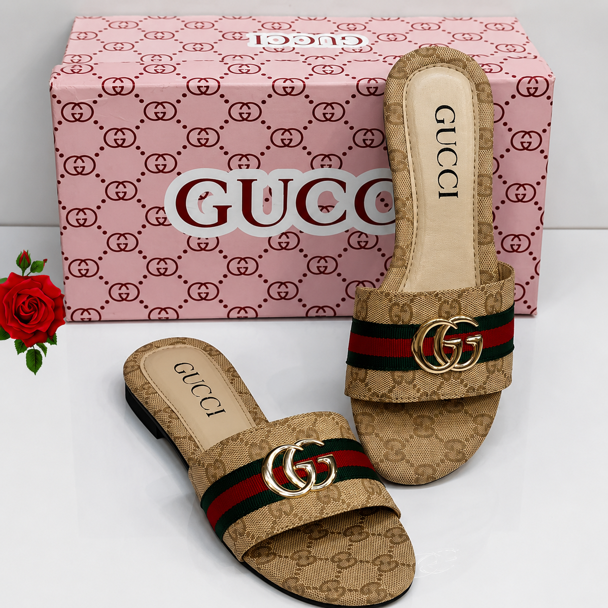 Gucci GG Web Stripe Slide Sandals ā Beige Edition