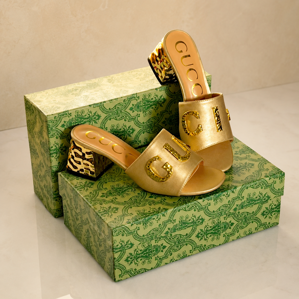 Gucci GG Logo Slide Heel Sandals