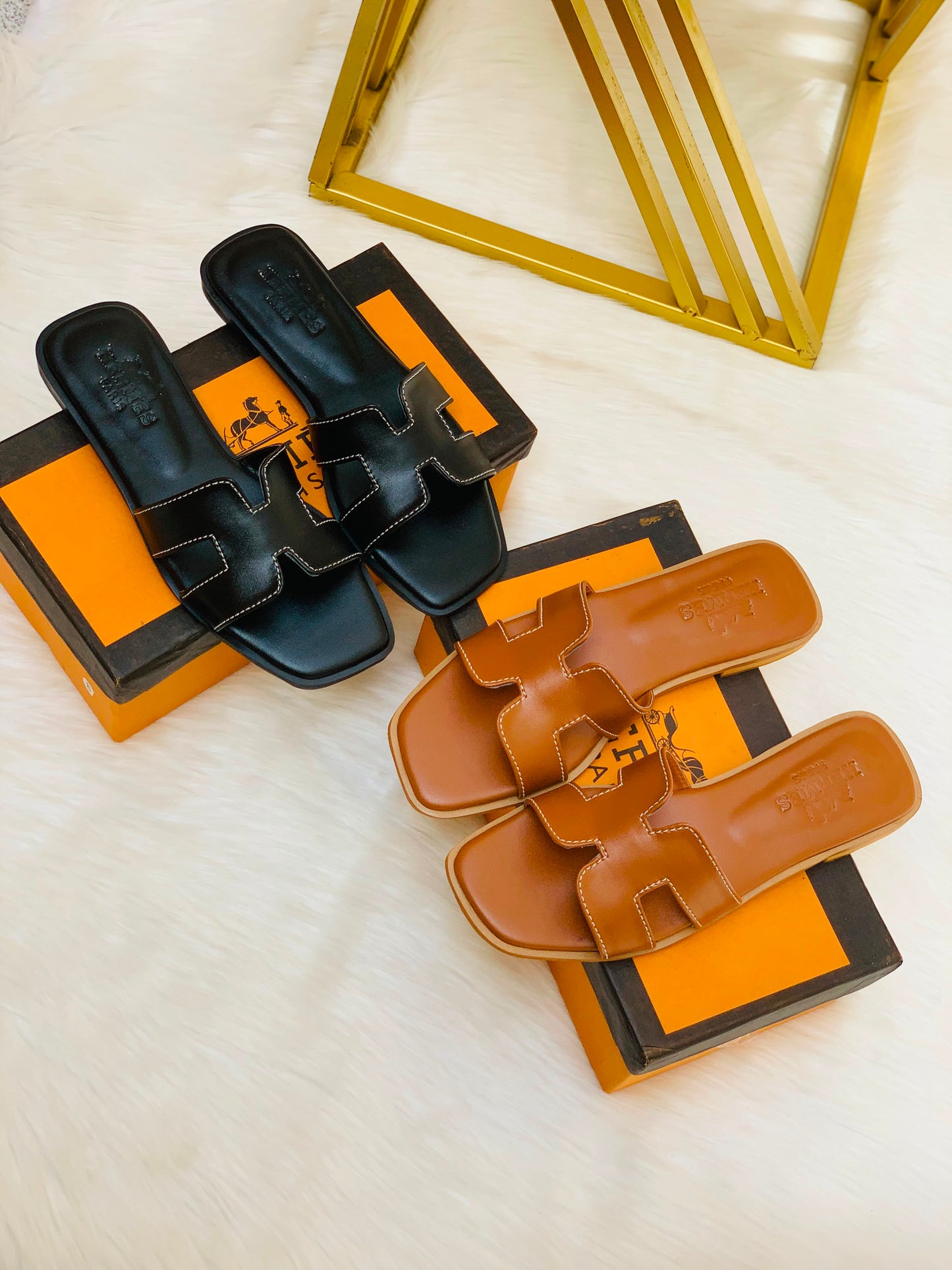 Hermès Oran Leather Slide Sandals