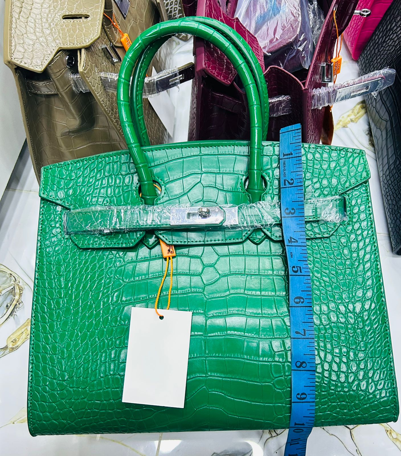 Hermès Birkin Style Bag with Constance Mini Pouch (Croc-Embossed Leather)