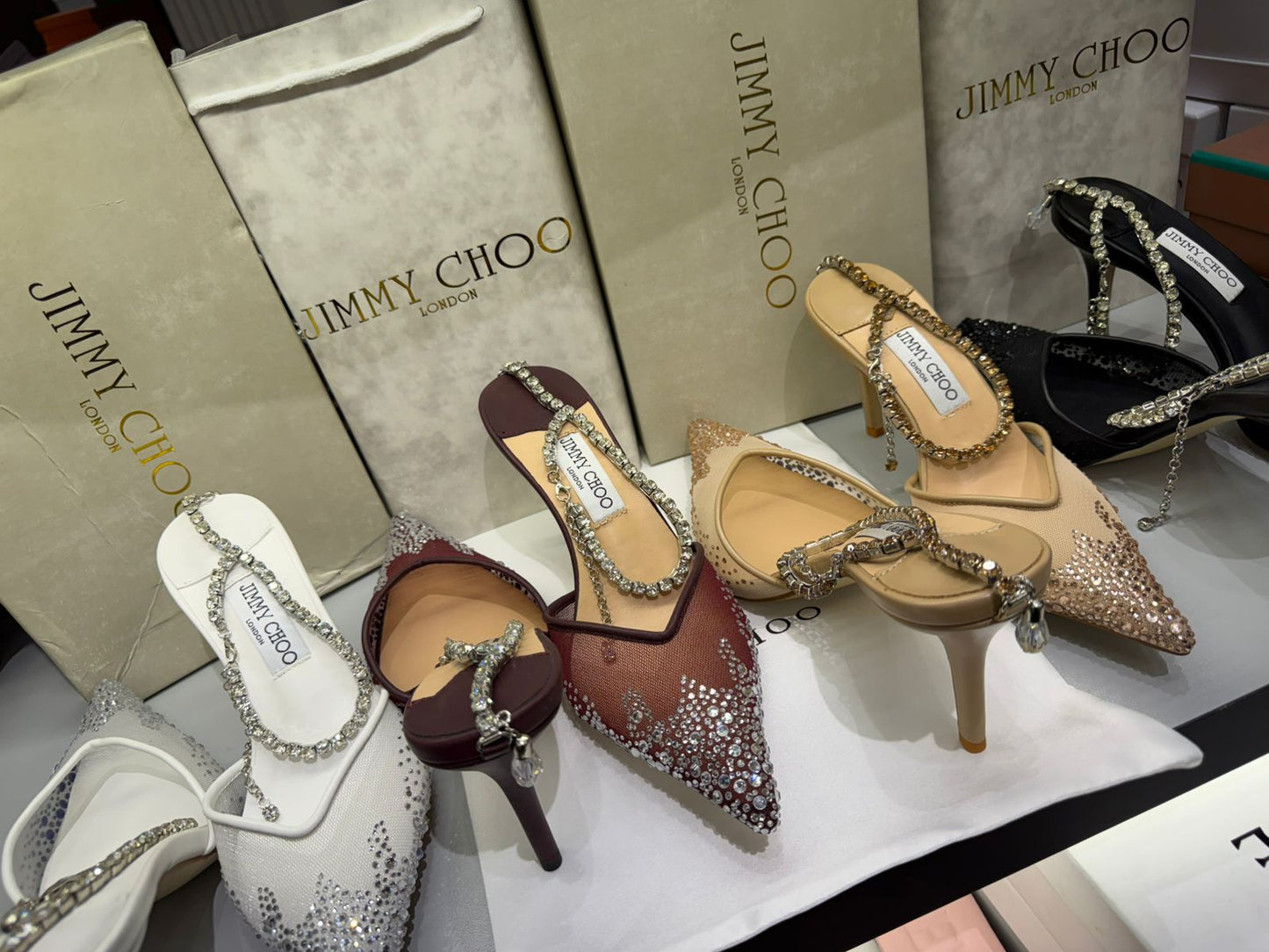 Jimmy Choo Style Crystal Chain Slingback Heels