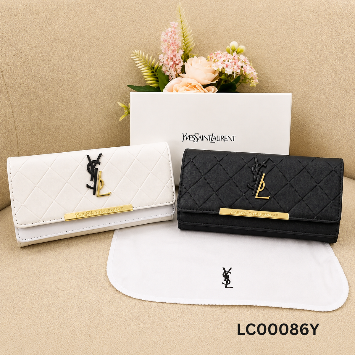 YSL Diamond Quilted Monogram Envelope Wallet