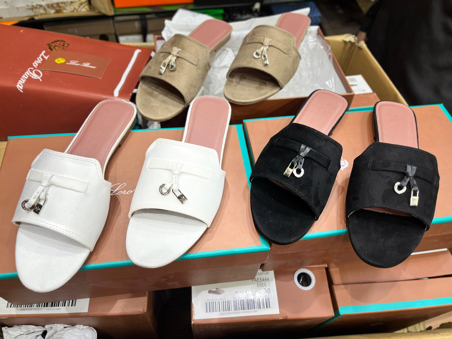 Loro Piana Summer Charms Suede Slides