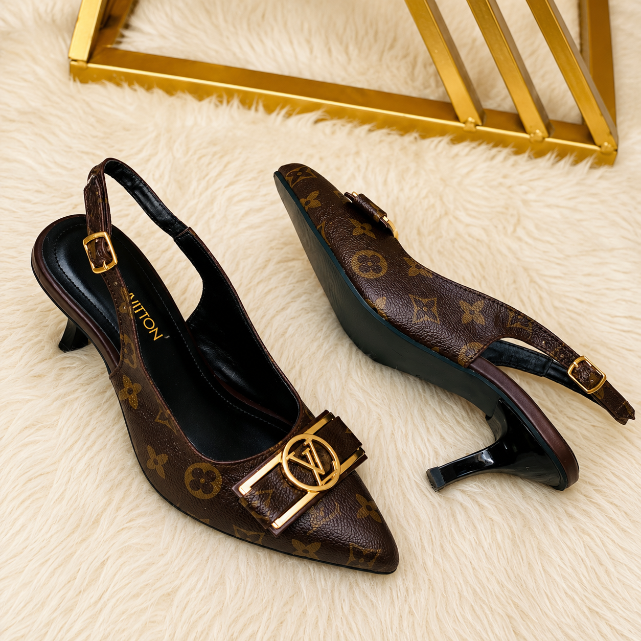 Louis Vuitton Monogram Slingback Kitten Heel Pumps