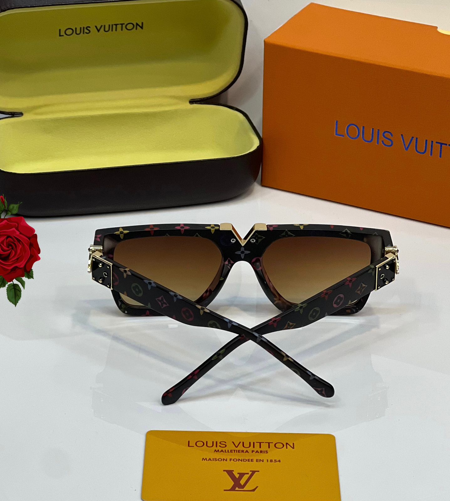 Louis Vuitton Monogram Square Frame Sunglasses (Black Multicolor)