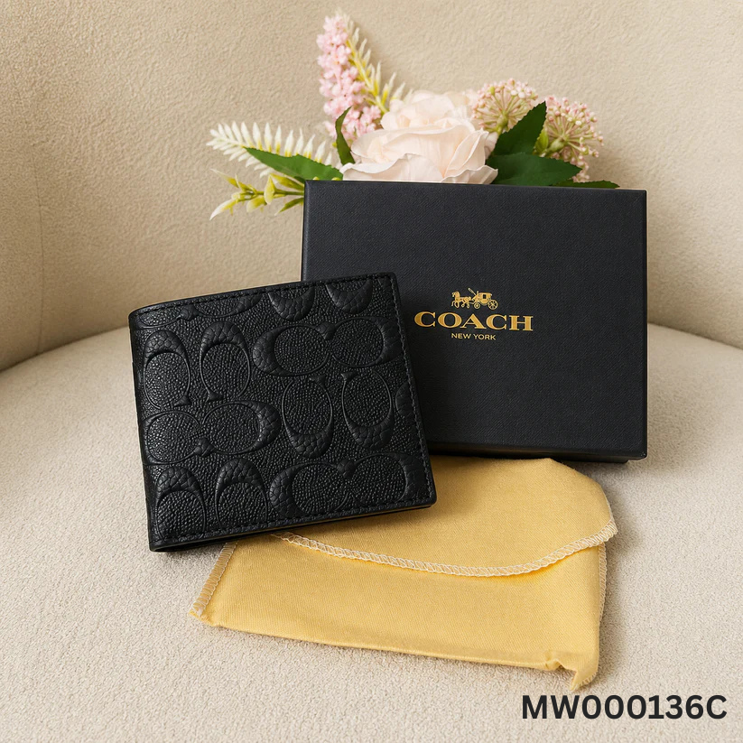 Coach Signature Embossed Bi-Fold Wallet ā Black Edition