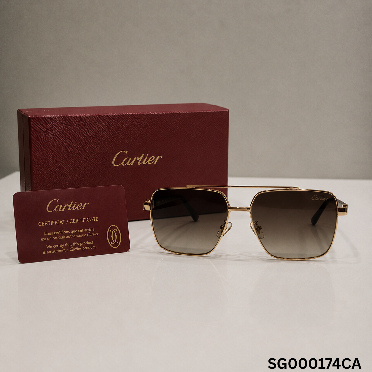 Cartier Santos De Cartier Square Sunglasses - Gold/Brown