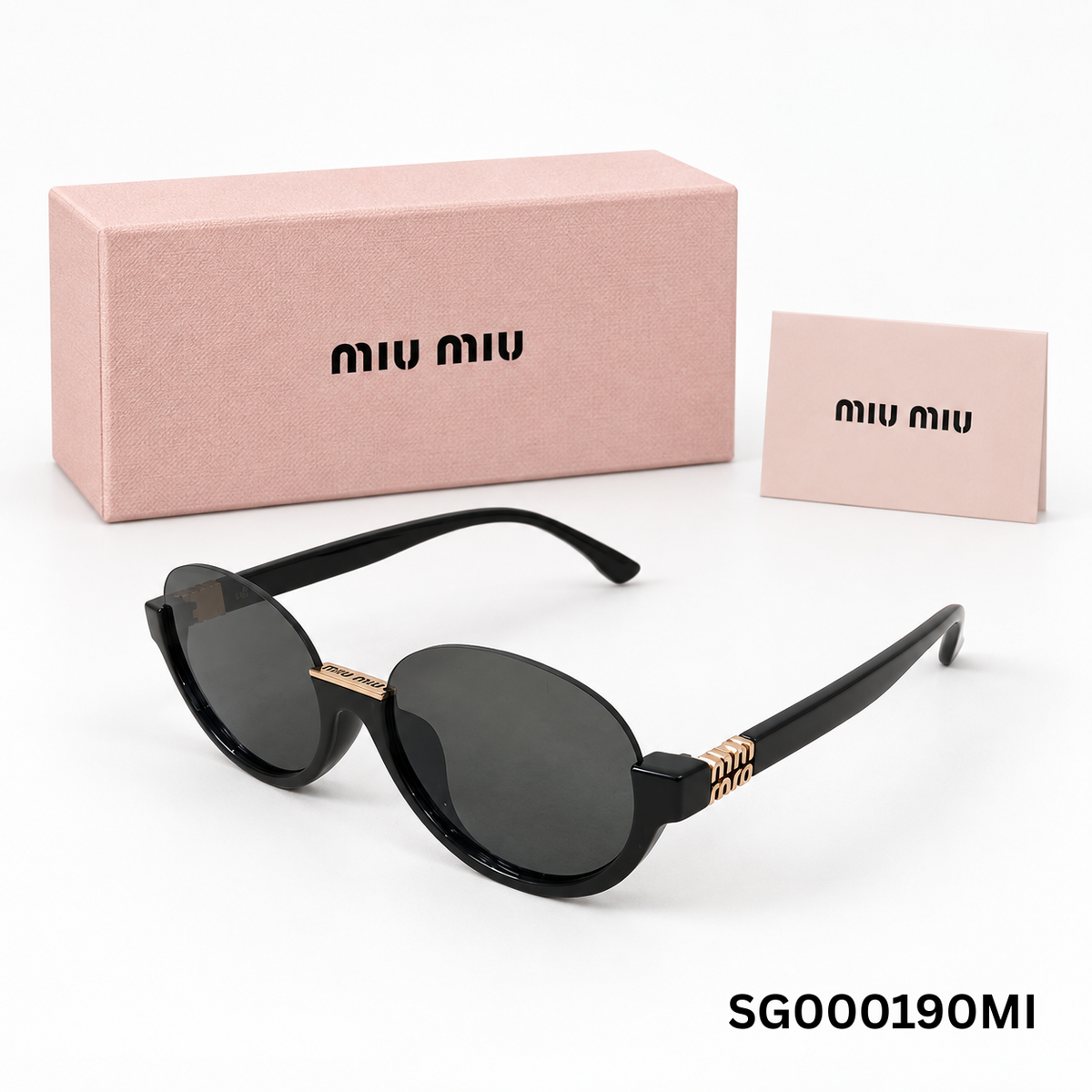 Miu Miu Oval Logo Sunglasses – Black & Gold