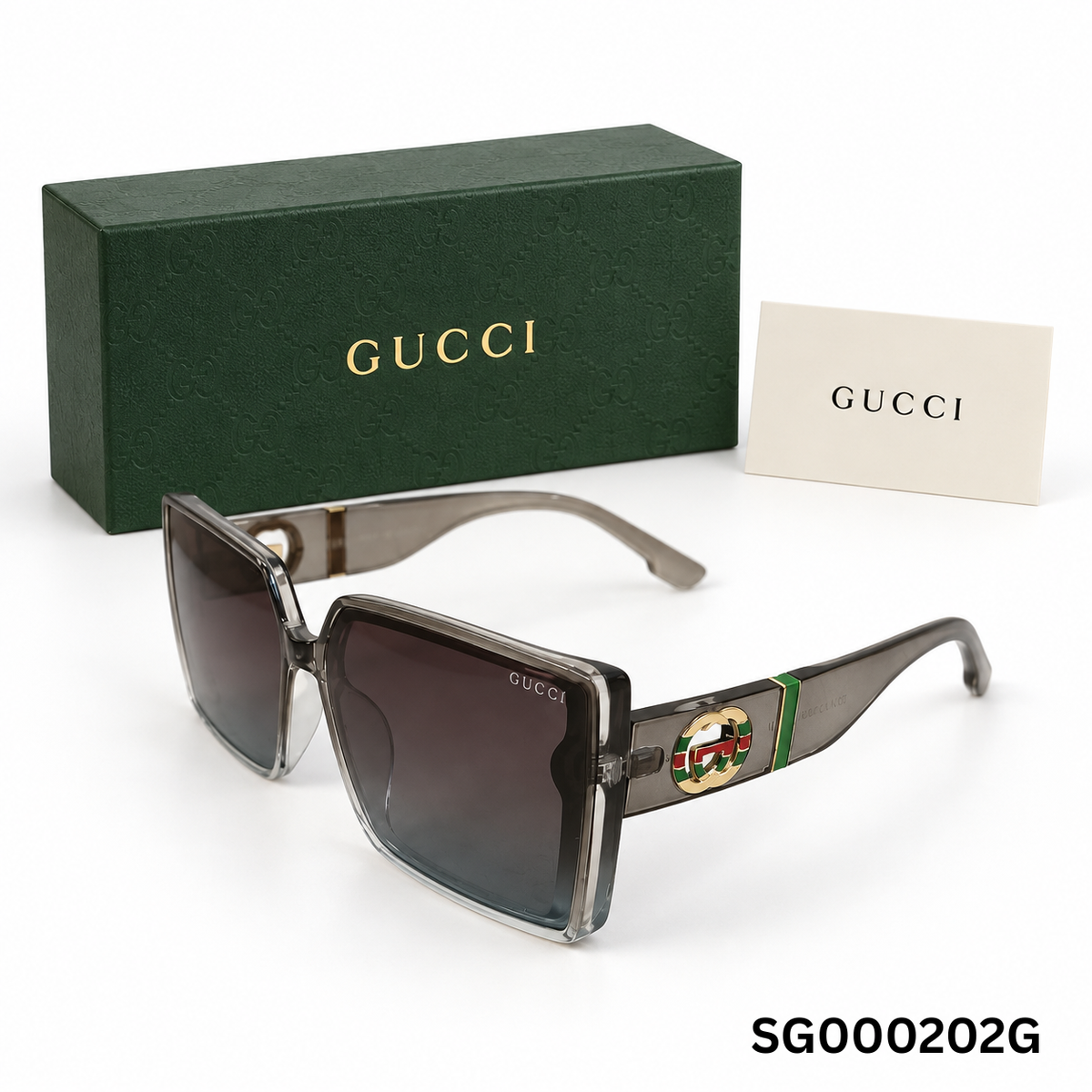 Gucci Oversized Square GG Web Sunglasses – Smoke Grey