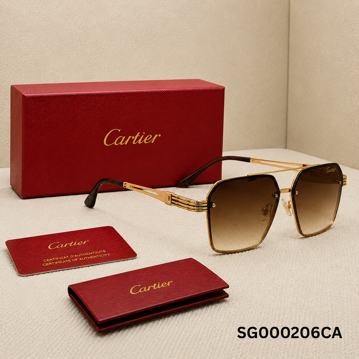 Cartier Santos Gradient Rimless Square Sunglasses