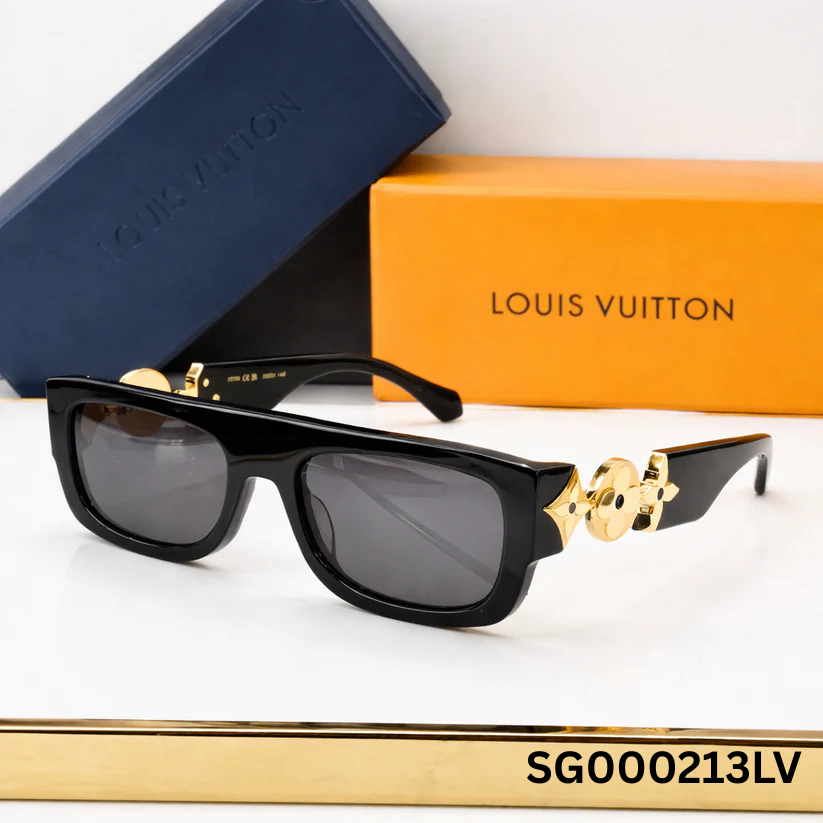 Louis Vuitton-Inspired Rectangular Gold Accent Sunglasses