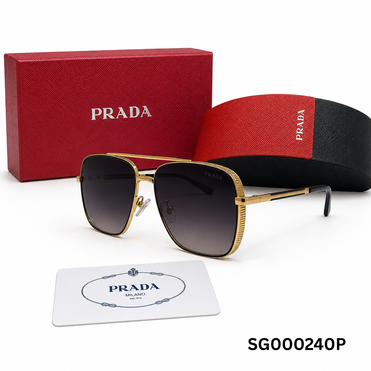 Prada Signature Gold Square Sunglasses