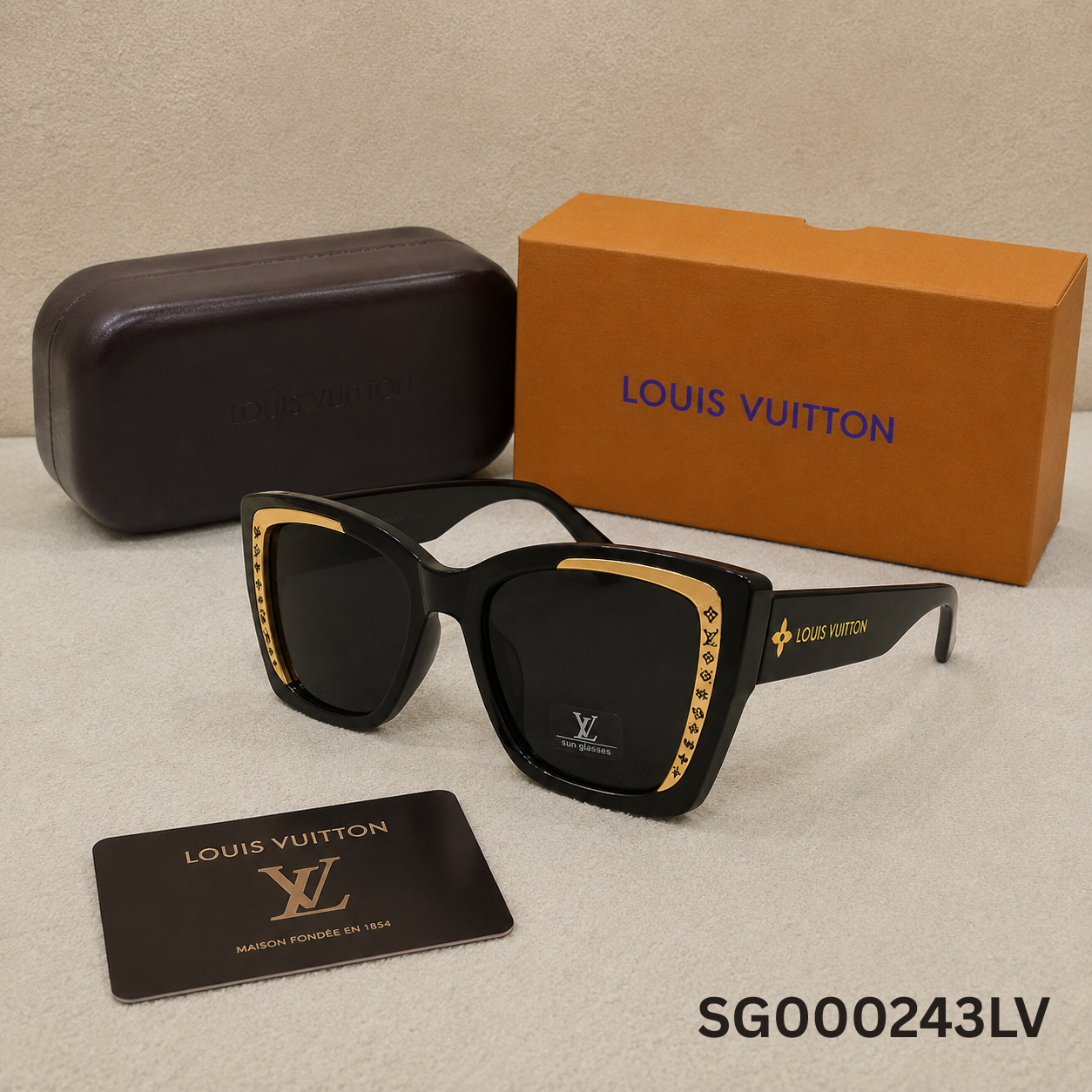Louis Vuitton Monogram Gold Trim Square Sunglasses