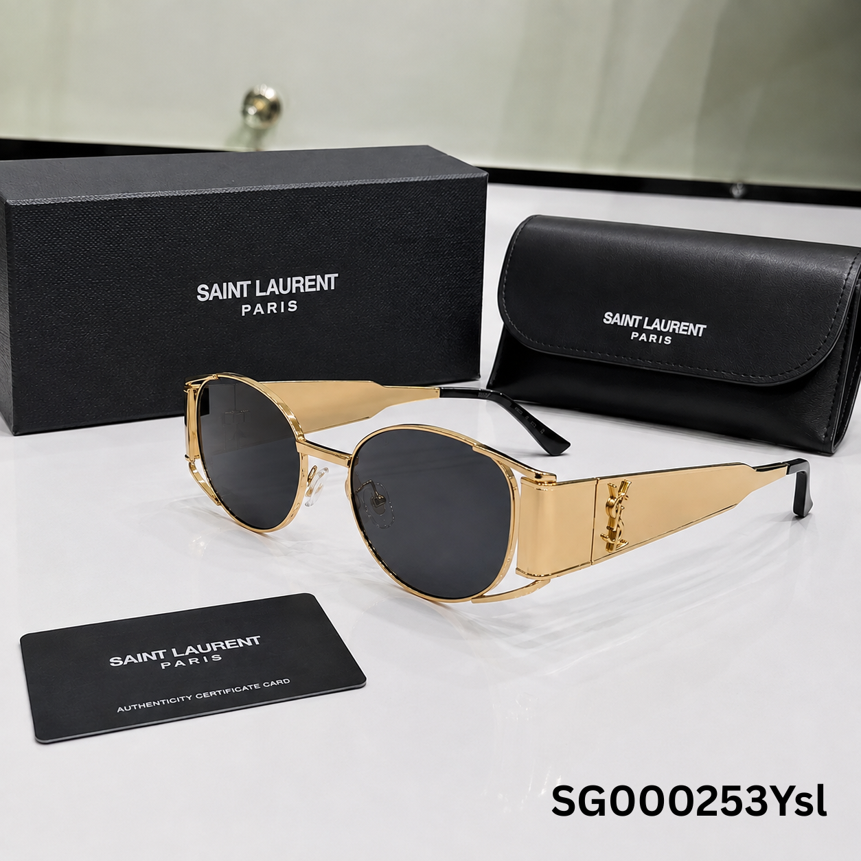 Saint Laurent Gold Oval Metal Sunglasses