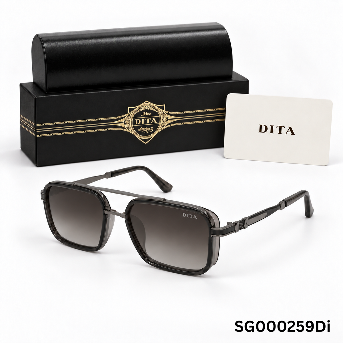 DITA Double-Bridge Square Sunglasses – Smoke Grey