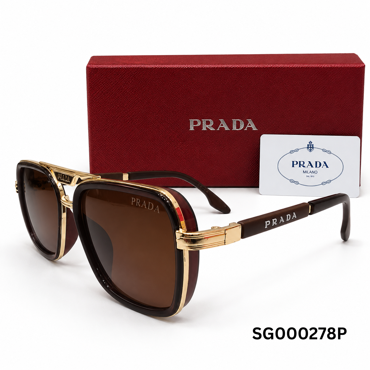 Prada Double-Bridge Pilot Sunglasses ā Chocolate Brown & Gold