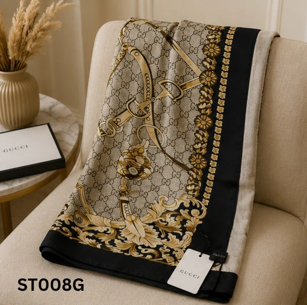 Gucci GG Horsebit Baroque Silk Blend Luxury Stole