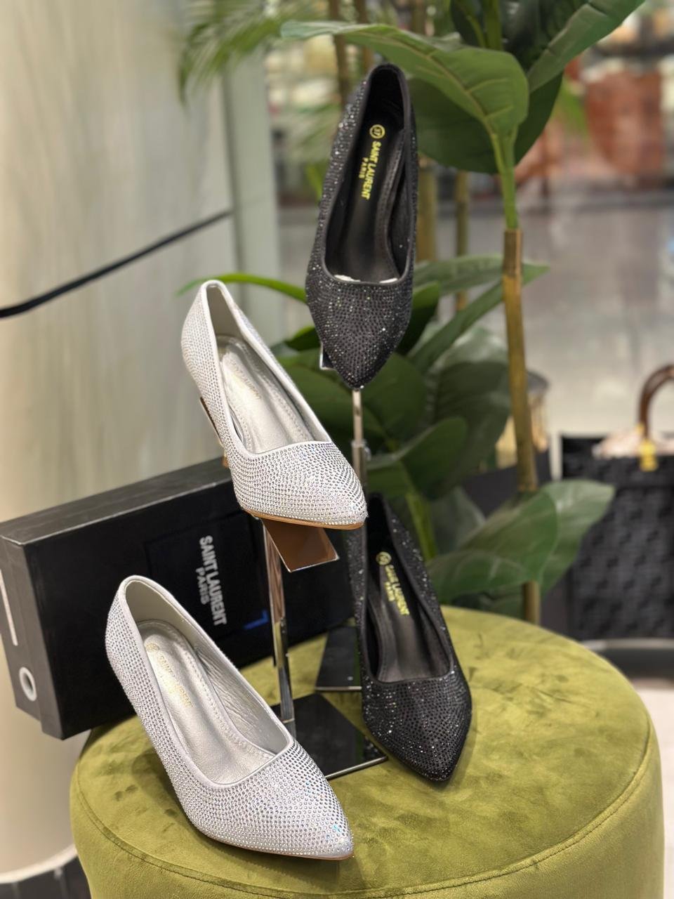 Saint Laurent Crystal-Embellished Pointed-Toe Pumps