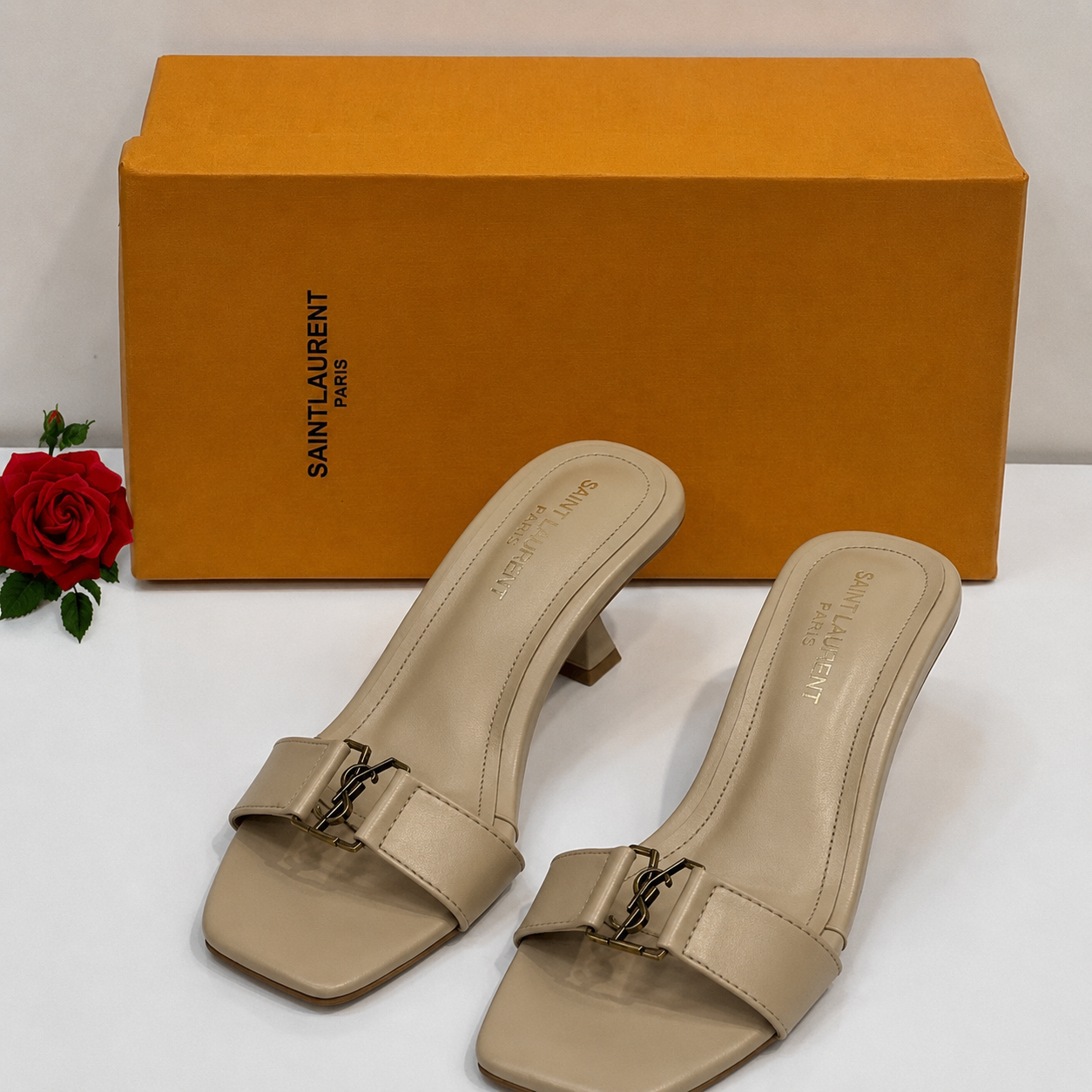Saint Laurent Opyum Leather Mule Heels