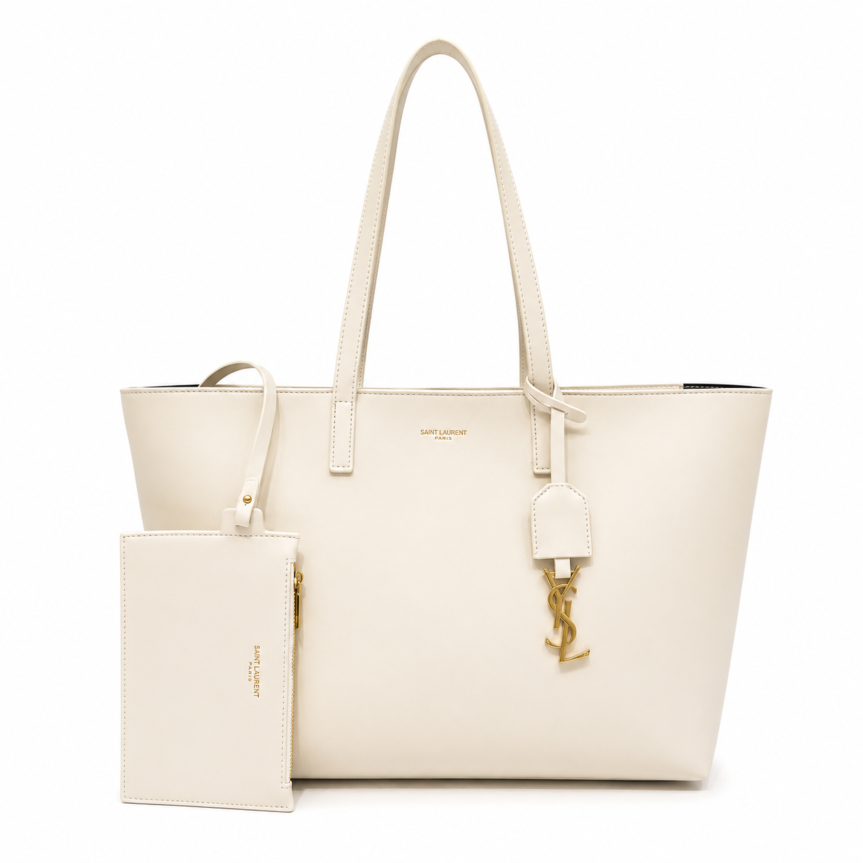Saint Laurent East/West Leather Shopping Tote with Zip Pouch