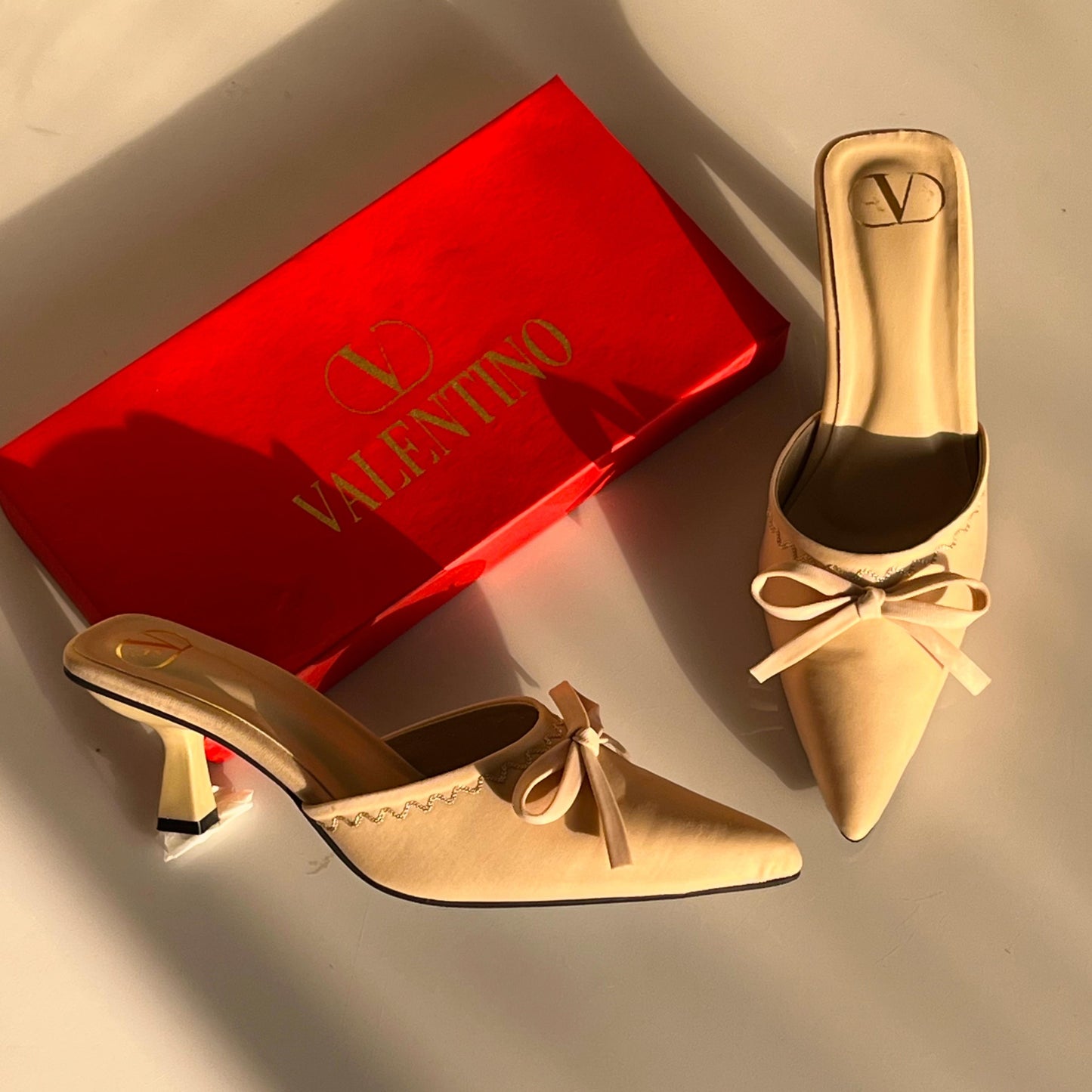 Valentino Bow Detail Pointed Toe Mule Heels