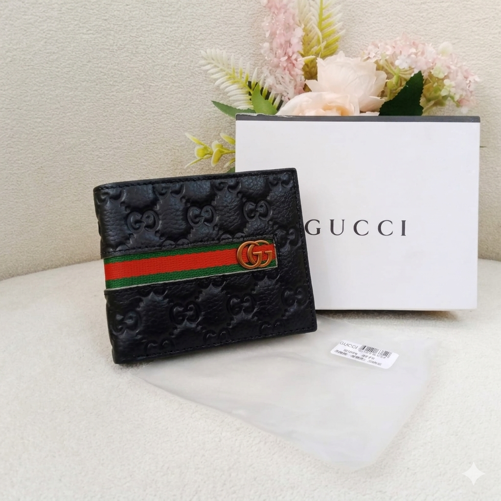 Gu-cci GG Stripe Leather Wallet Style