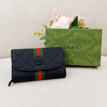 Gucci GG Web Stripe Compact Wallet – Black & Beige Edition