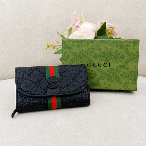Gucci GG Web Stripe Compact Wallet – Black & Beige Edition
