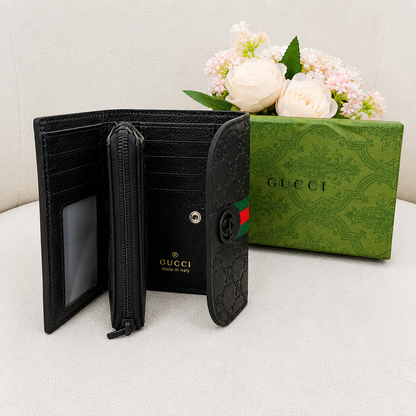 Gucci GG Web Stripe Compact Wallet – Black & Beige Edition