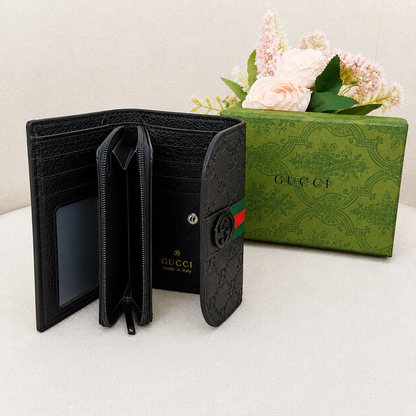 Gucci GG Web Stripe Compact Wallet – Black & Beige Edition