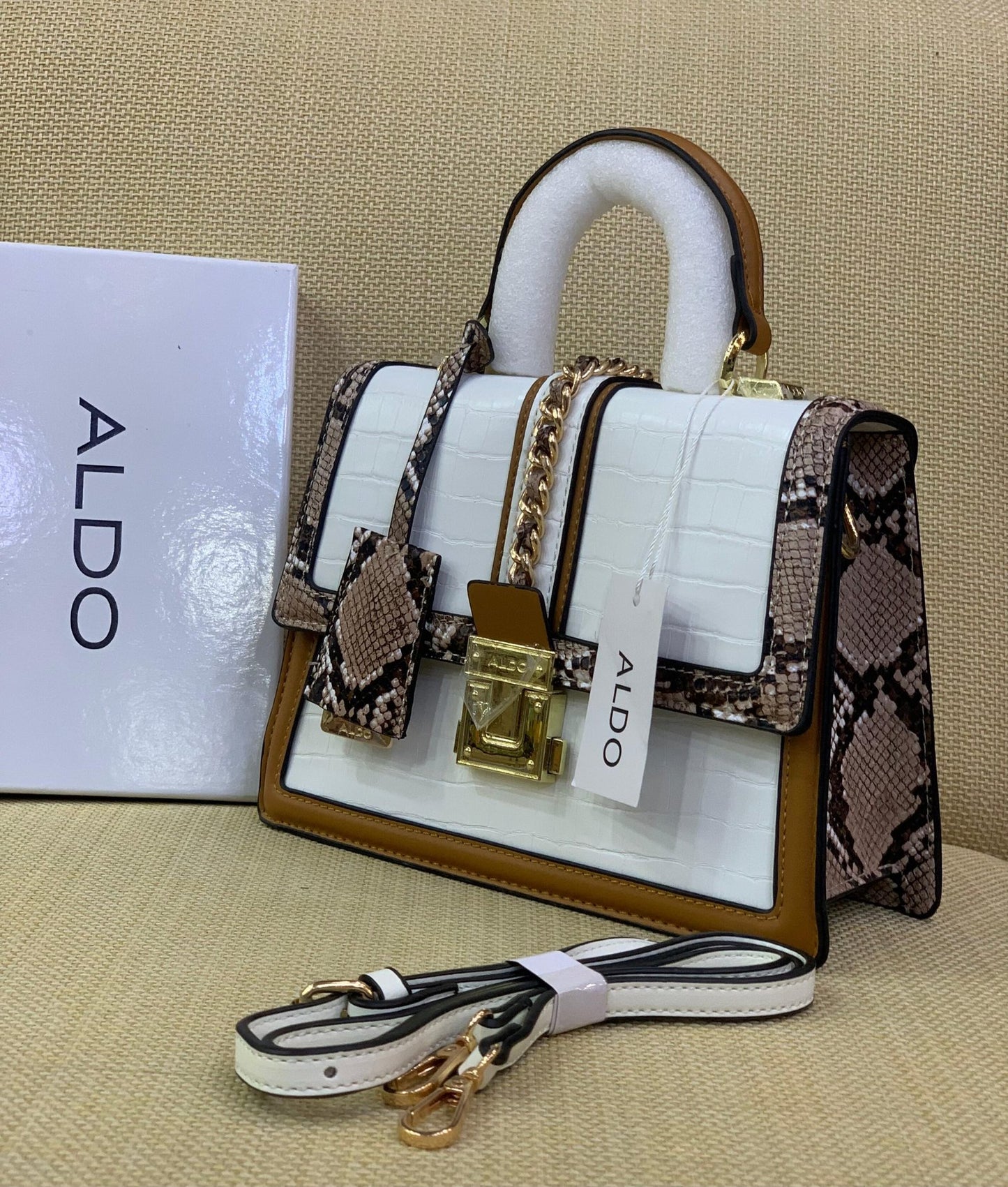 ALDO Croc-Embossed Chain-Lock Mini Satchel