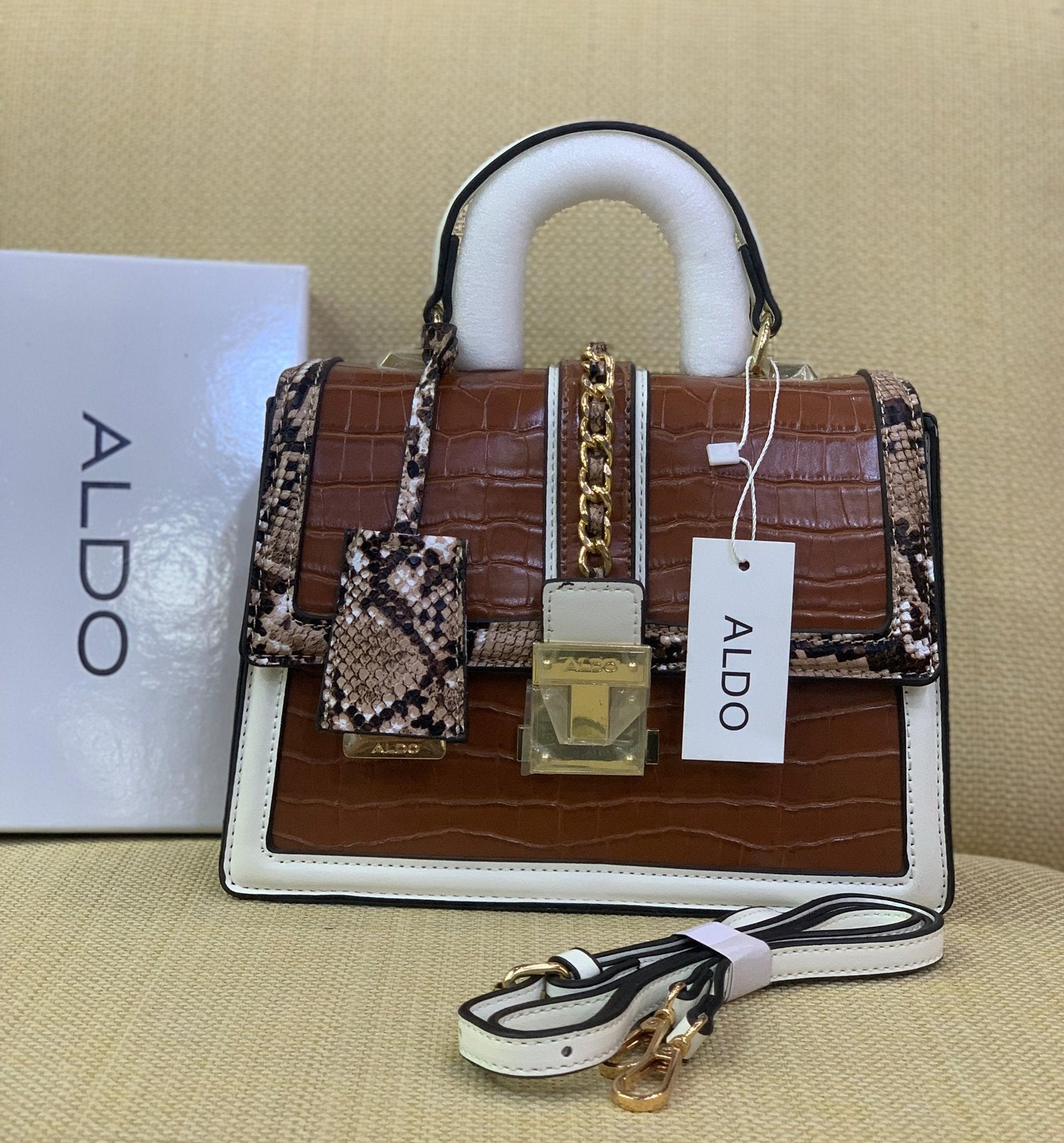 ALDO Croc-Embossed Chain-Lock Mini Satchel
