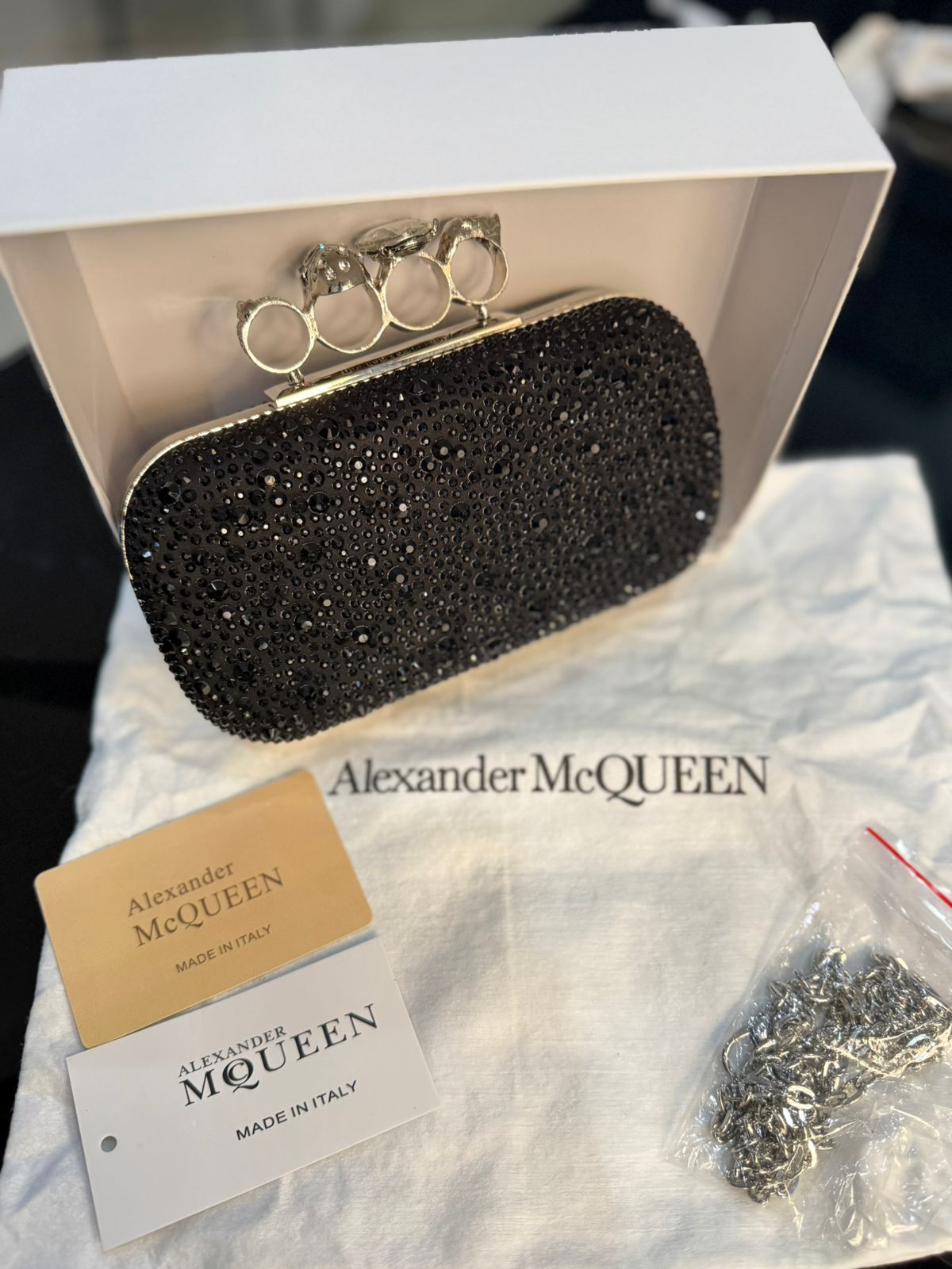 Alexander McQueen Skull Knuckle Crystal-Embellished Clutch
