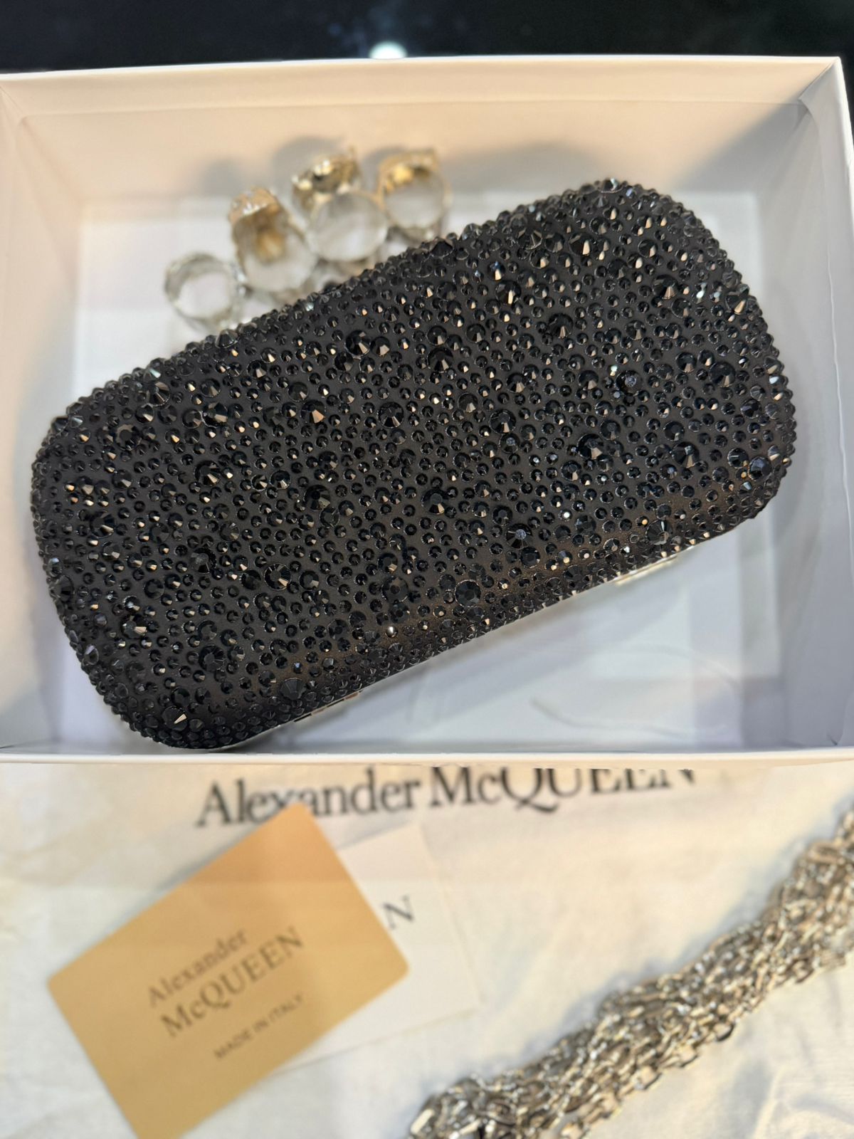 Alexander McQueen Skull Knuckle Crystal-Embellished Clutch