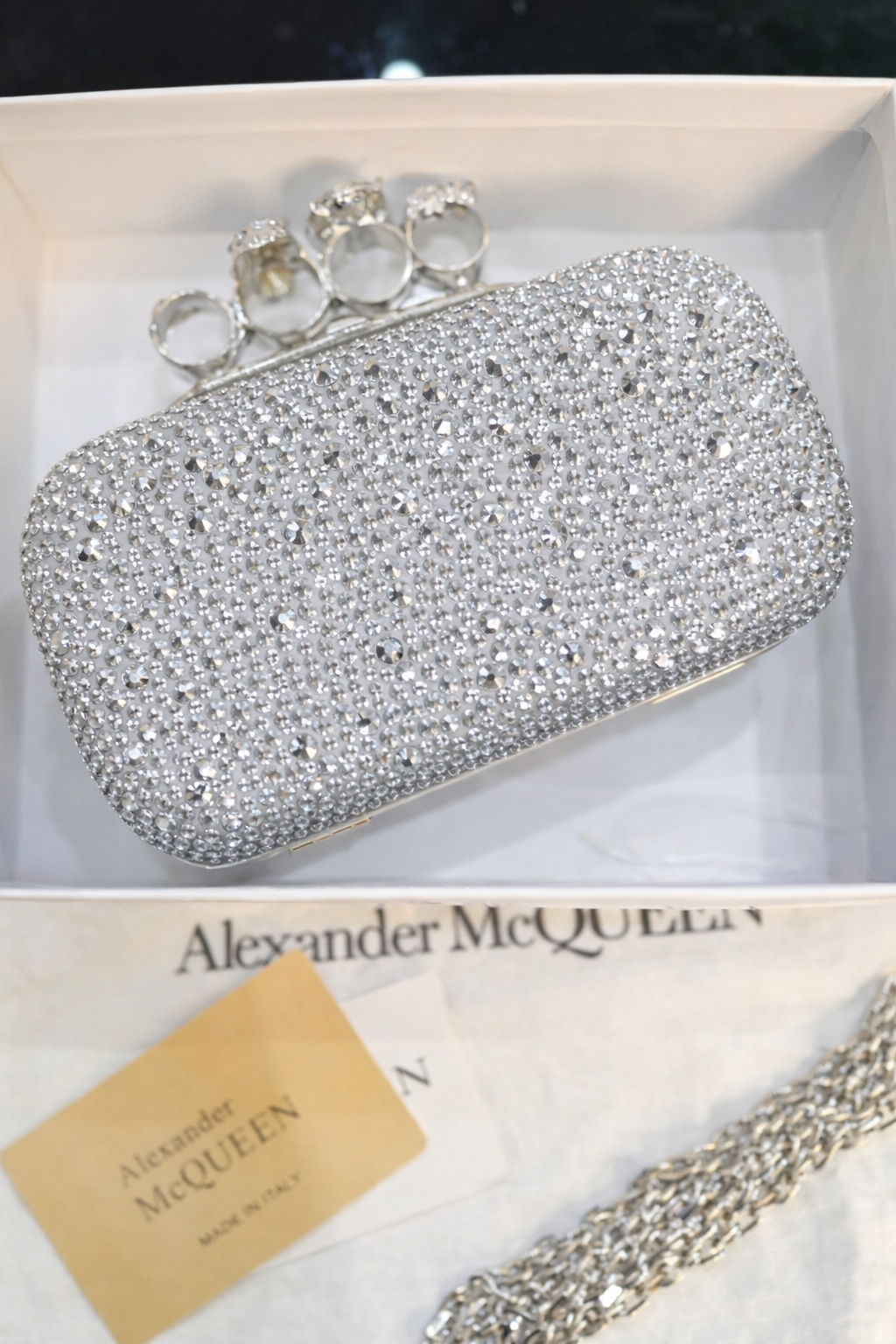 Alexander McQueen Skull Knuckle Crystal-Embellished Clutch