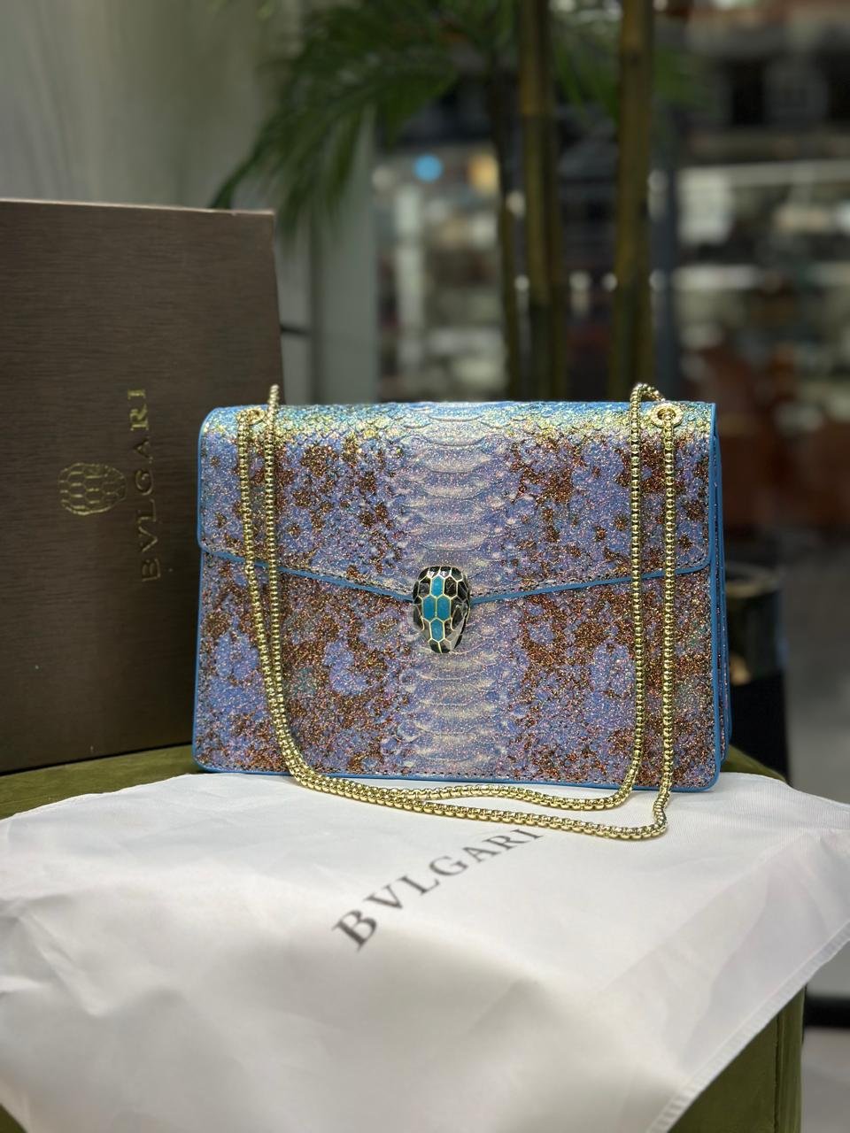 Bvlgari Serpenti Forever Metallic Python Leather Bag