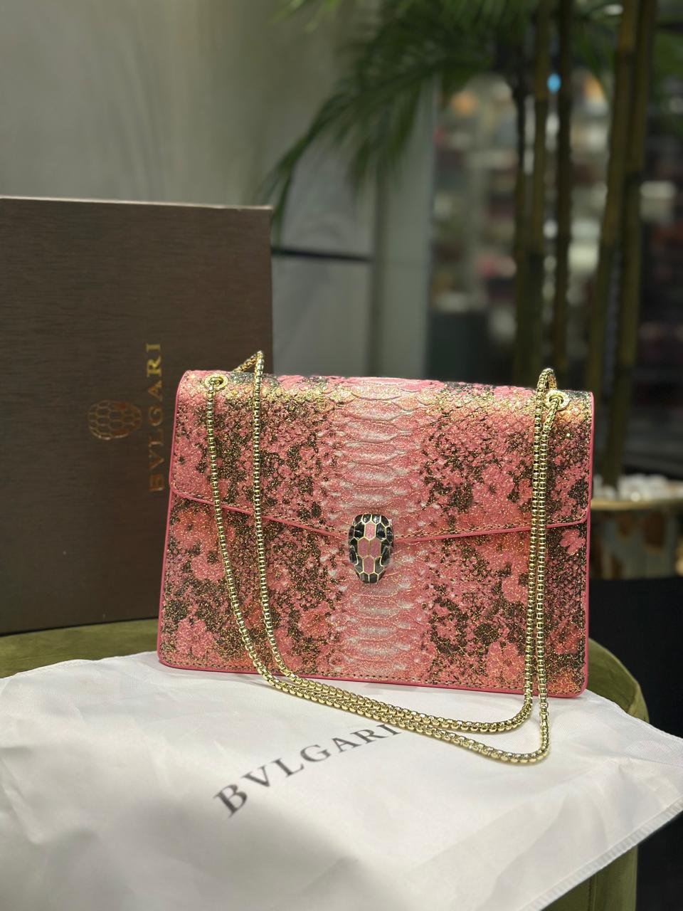 Bvlgari Serpenti Forever Metallic Python Leather Bag